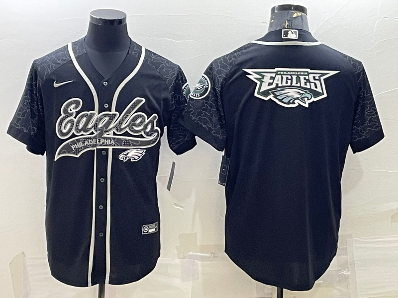 Men's Black Philadelphia Eagles Reflective With Patch Cool Base Stitched Baseball Jersey